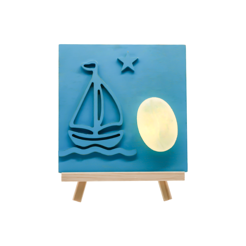 Perahu Layar Warna Lautan Lampu Kayu Ukiran Buluh - Pembakar Bayangan Layar