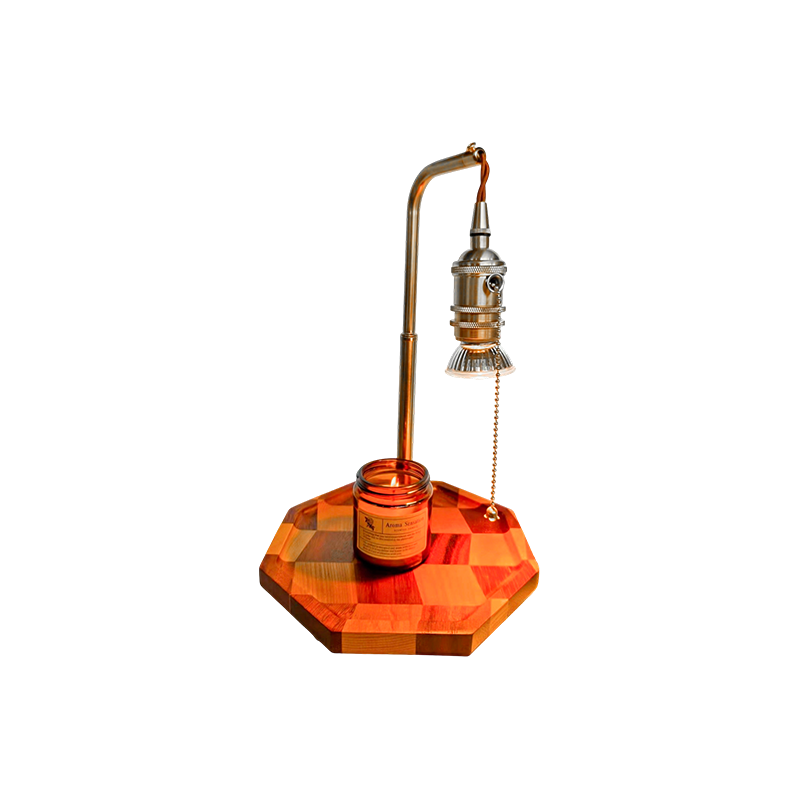 Lampu Pemanas Lilin Retro Dengan Loyang Dan Kayu - Fajar Berlapis Emas